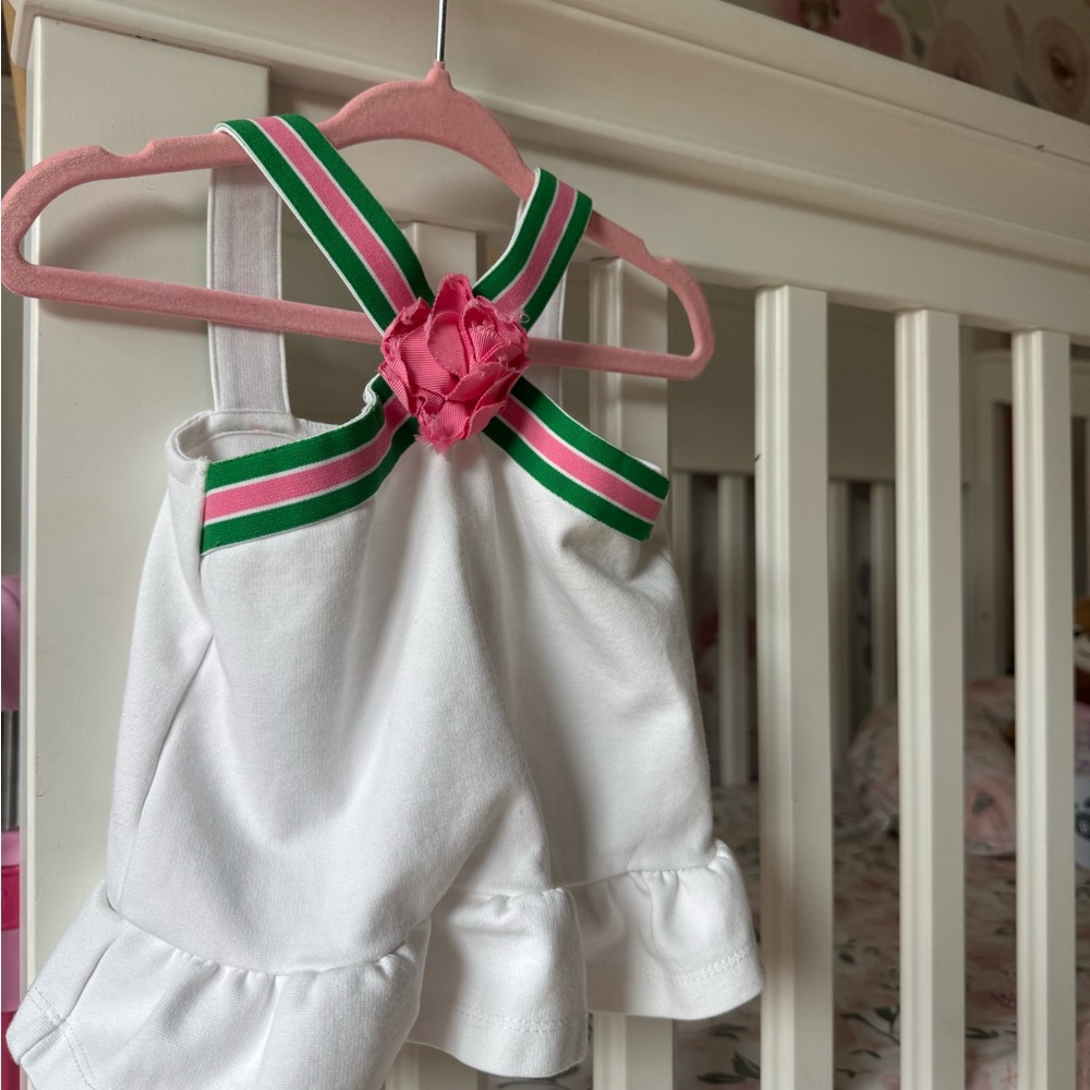 Janie and Jack White Top with Pink and Green Straps
